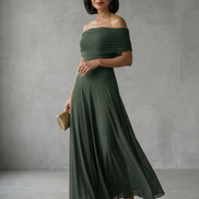 Giugno | Abito Midi Drappeggiato con Spalle Scoperte