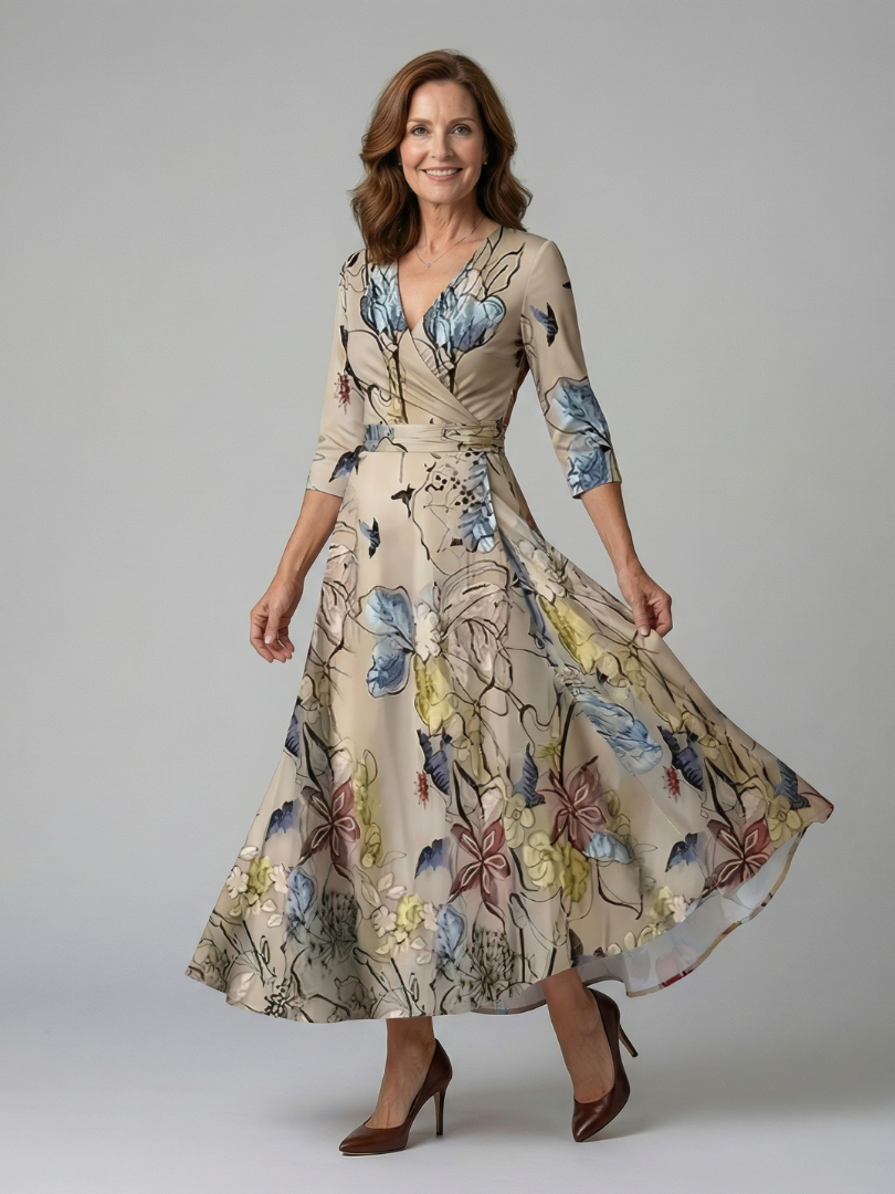 Celine | Abito Midi con Collo Avvolgente