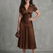 Theodora | Vestito Midi a Strisce con Vita Plissettata