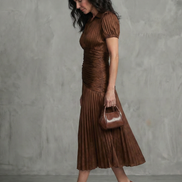 Theodora | Vestito Midi a Strisce con Vita Plissettata