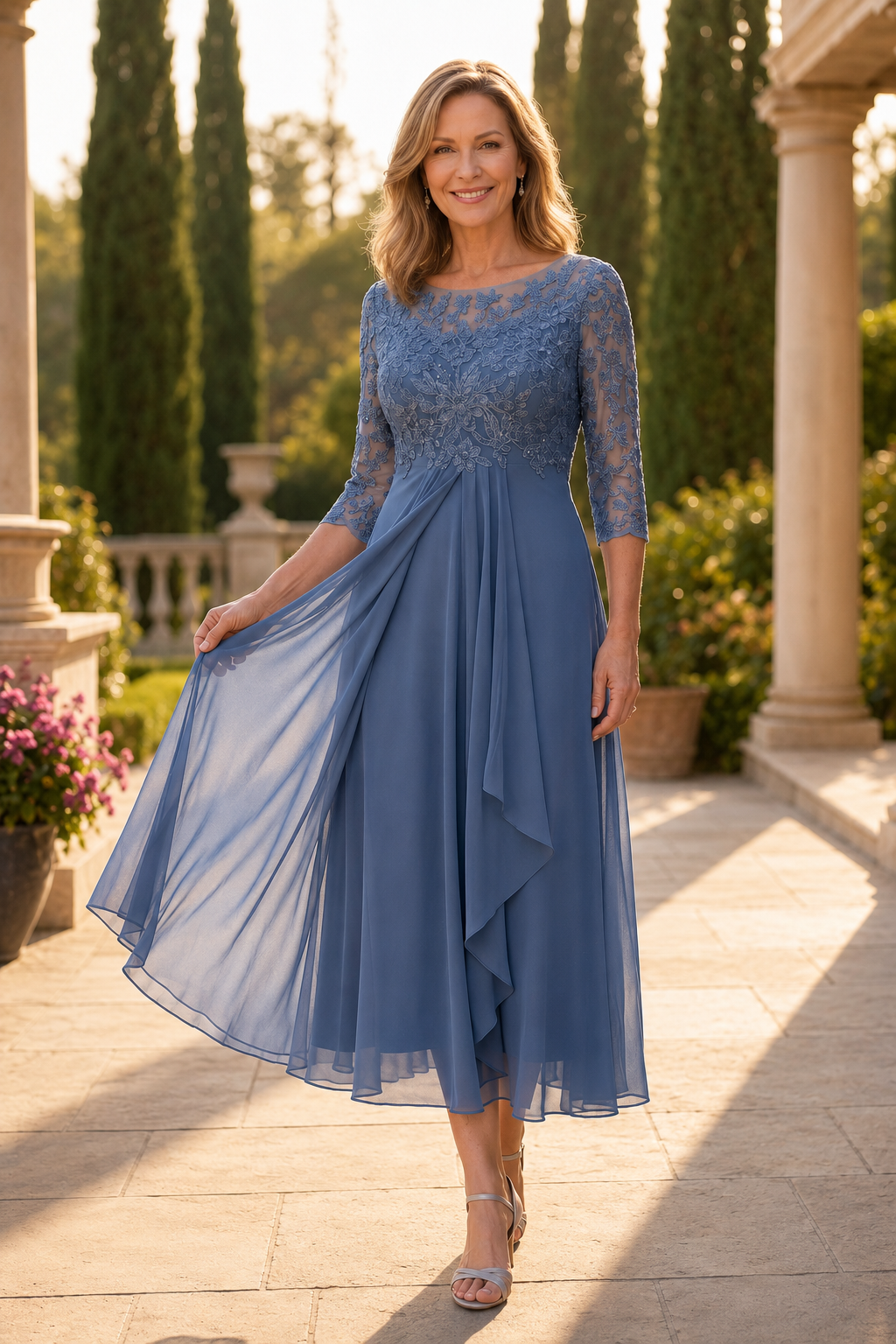 Maria™ Abito Elegante in Pizzo e Chiffon