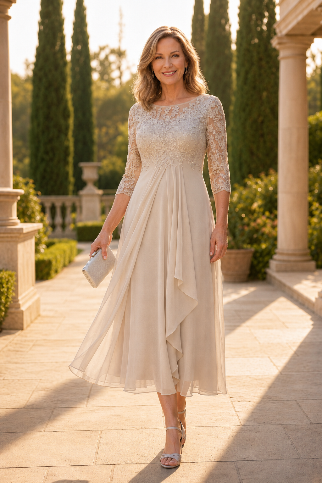 Maria™ Abito Elegante in Pizzo e Chiffon