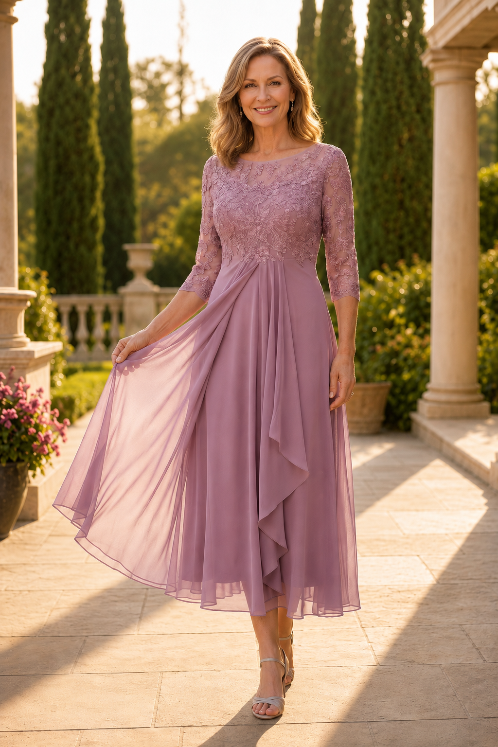 Maria™ Abito Elegante in Pizzo e Chiffon