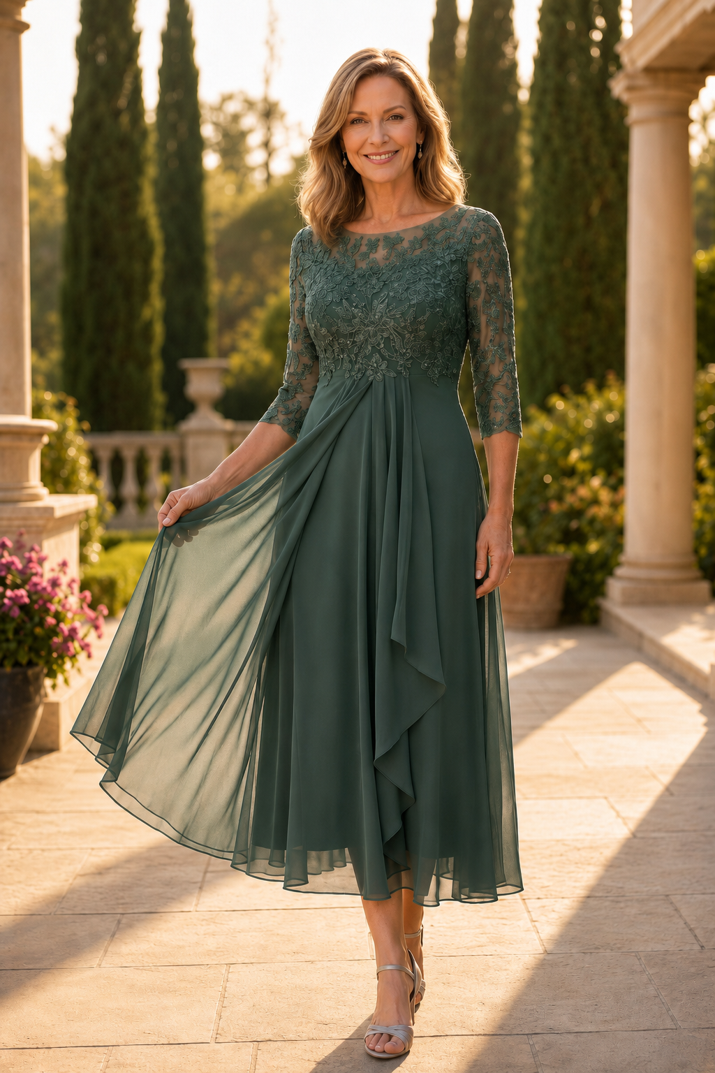 Maria™ Abito Elegante in Pizzo e Chiffon