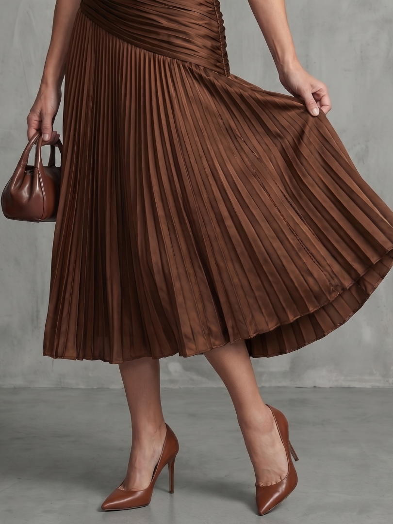 Theodora | Vestito Midi a Strisce con Vita Plissettata