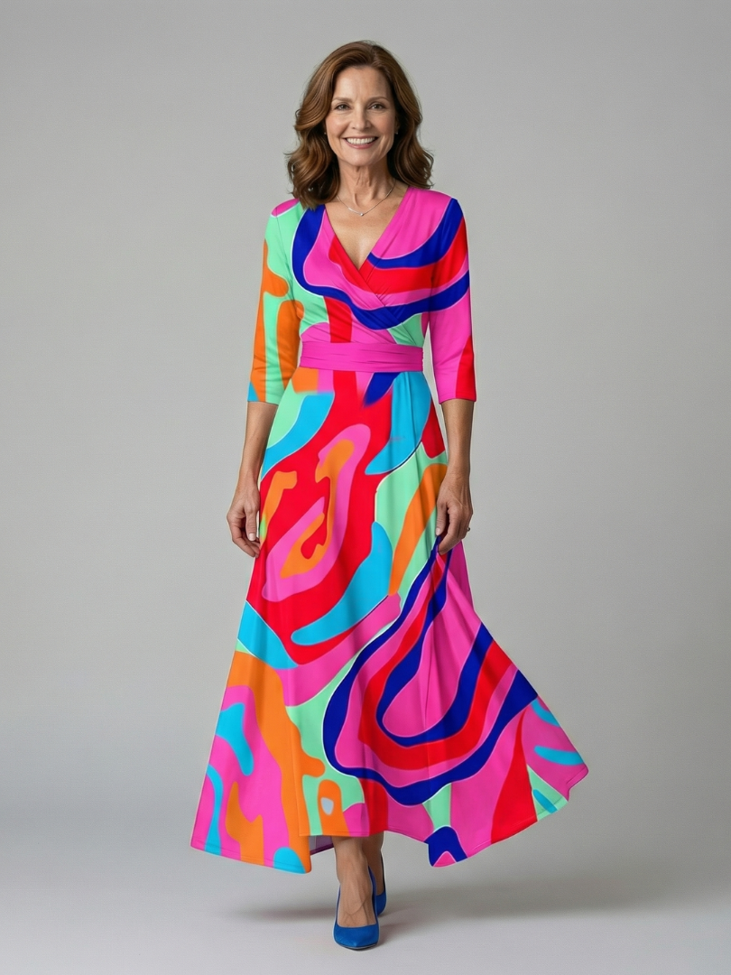 Celine | Abito Midi con Collo Avvolgente