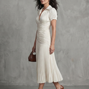 Theodora | Vestito Midi a Strisce con Vita Plissettata