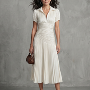 Theodora | Vestito Midi a Strisce con Vita Plissettata