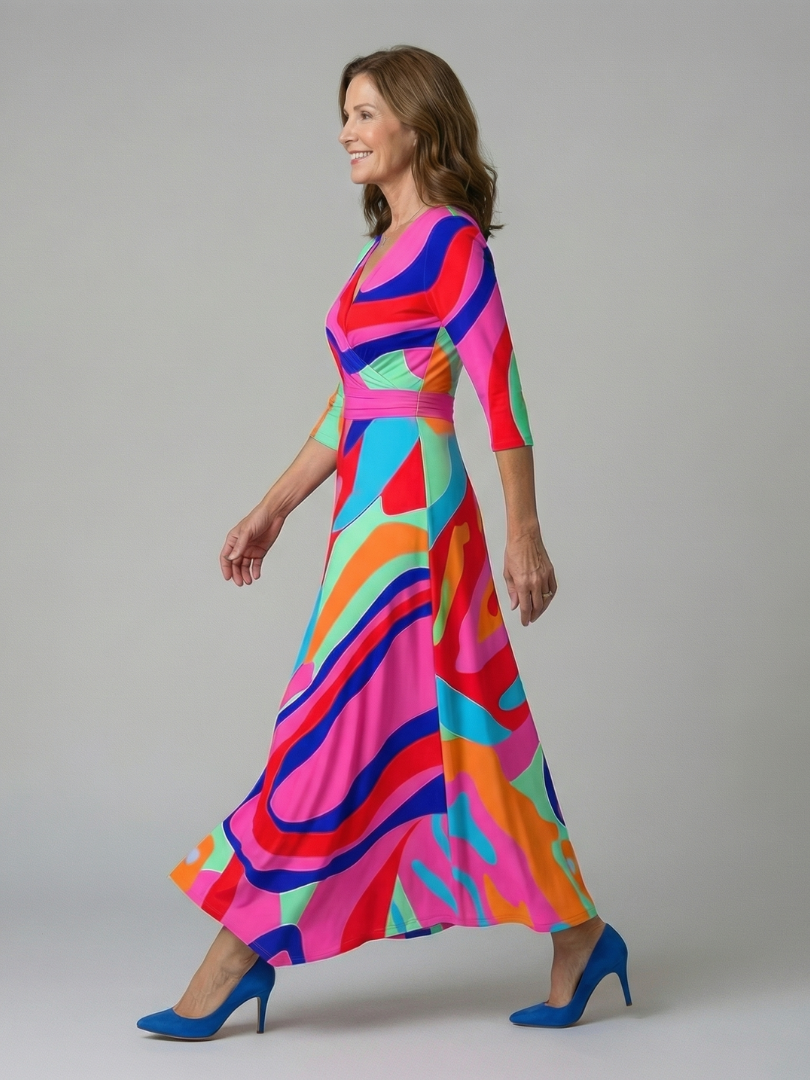 Celine | Abito Midi con Collo Avvolgente