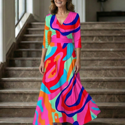 Celine | Abito Midi con Collo Avvolgente