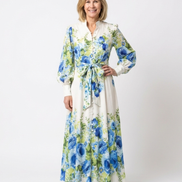 Harper | Abito Maxi a Maniche Lunghe con Fiori e Bottoni