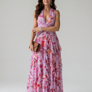 Nori | Top Maxi Floreale con Rouches e Scollo All'Americana
