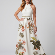 Wiese | Abito Maxi con Collo All'Americana e Pannello Botanico