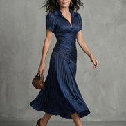 Theodora | Vestito Midi a Strisce con Vita Plissettata