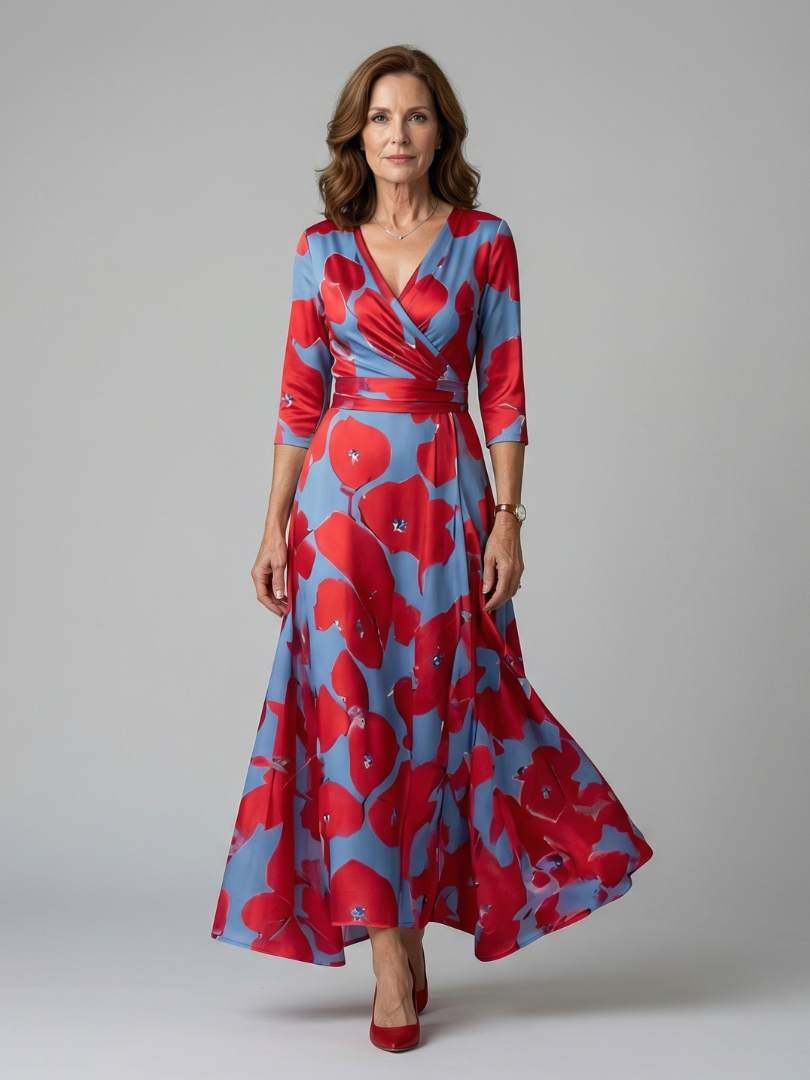 Celine | Abito Midi con Collo Avvolgente