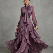 Demetria | Abito Maxi con Dettagli a Volant e Collo Legato