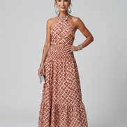 Amira | Abito Midi con Stampa Geometrica e Cutout