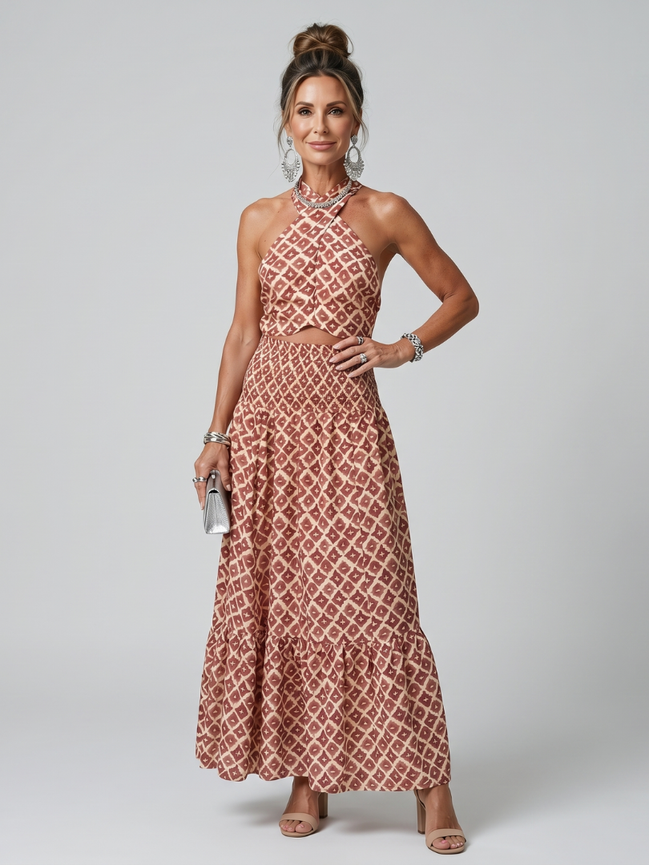 Amira | Abito Midi con Stampa Geometrica e Cutout
