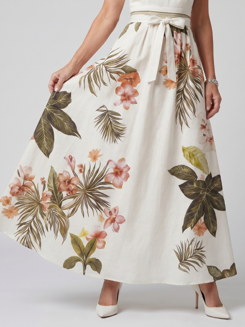 Wiese | Abito Maxi con Collo All'Americana e Pannello Botanico