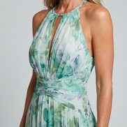 Portia | Abito Midi Floreale Pieghevole con Collo Halter