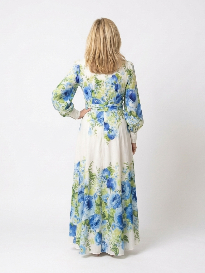 Harper | Abito Maxi a Maniche Lunghe con Fiori e Bottoni