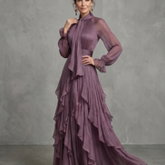 Demetria | Abito Maxi con Dettagli a Volant e Collo Legato
