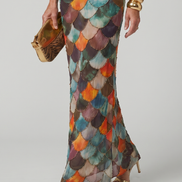 Larkin | Abito Maxi Attillato con Motivo a Scaglie Multicolore