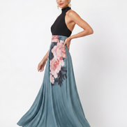 Olympas | Abito Maxi in Tulle con Corpino a Halter e Fantasia Floreale