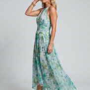 Portia | Abito Midi Floreale Pieghevole con Collo Halter