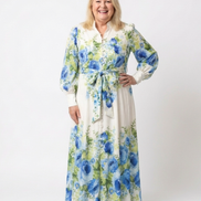 Harper | Abito Maxi a Maniche Lunghe con Fiori e Bottoni