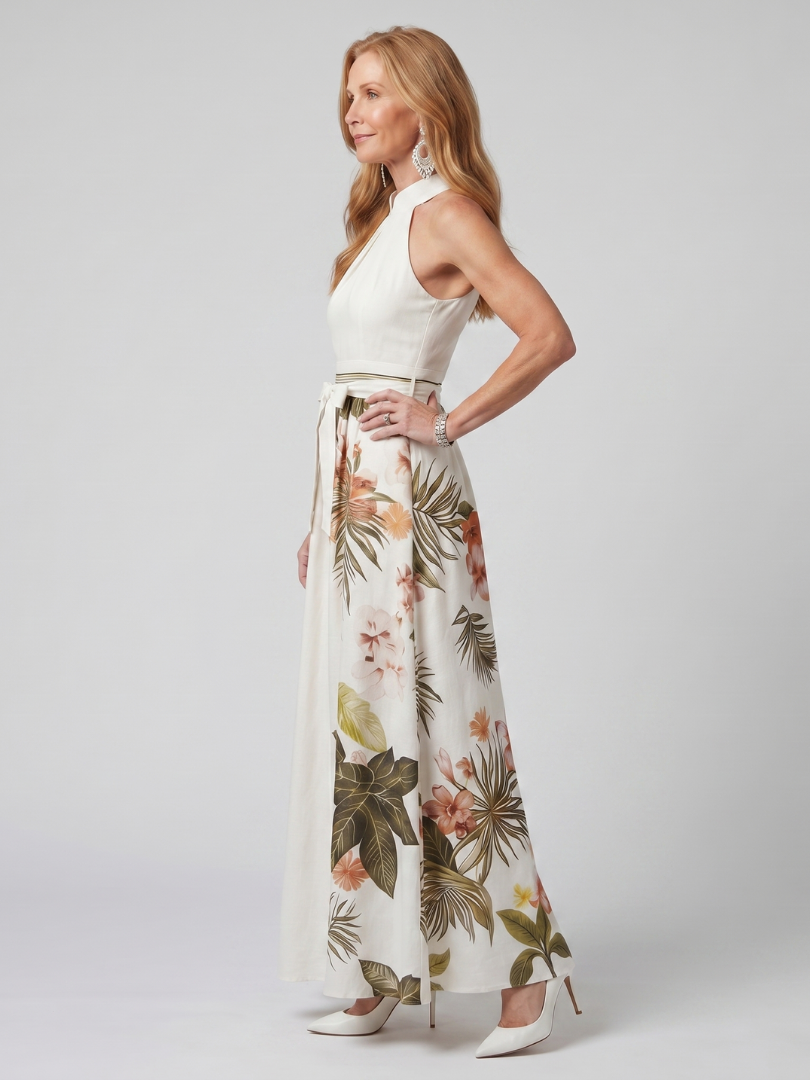 Wiese | Abito Maxi con Collo All'Americana e Pannello Botanico