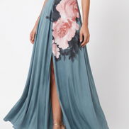 Olympas | Abito Maxi in Tulle con Corpino a Halter e Fantasia Floreale