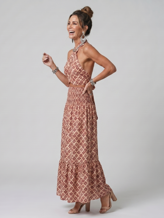 Amira | Abito Midi con Stampa Geometrica e Cutout