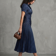 Theodora | Vestito Midi a Strisce con Vita Plissettata