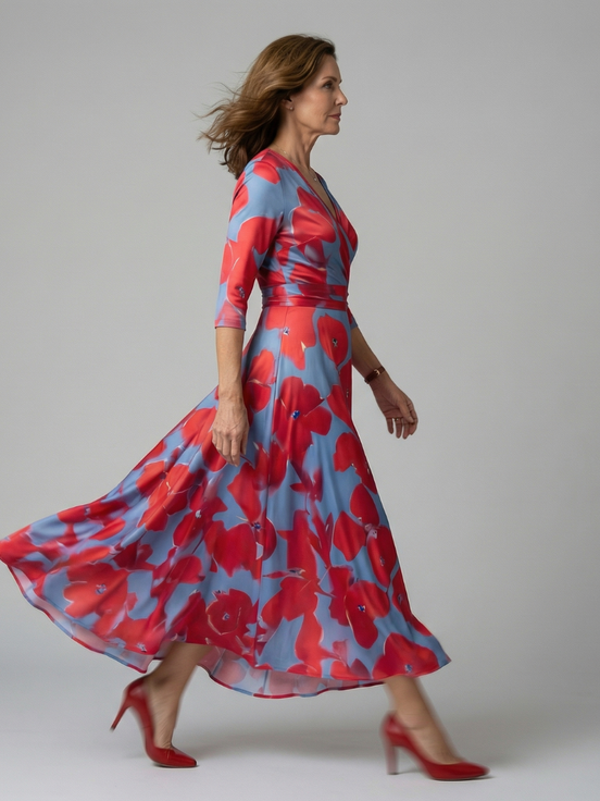 Celine | Abito Midi con Collo Avvolgente