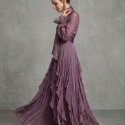 Demetria | Abito Maxi con Dettagli a Volant e Collo Legato