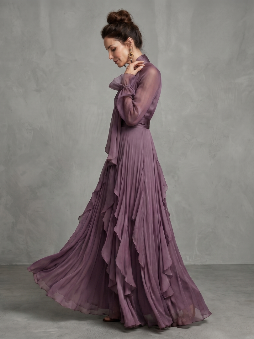 Demetria | Abito Maxi con Dettagli a Volant e Collo Legato