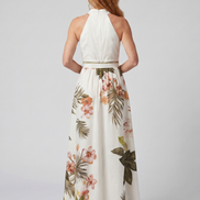 Wiese | Abito Maxi con Collo All'Americana e Pannello Botanico