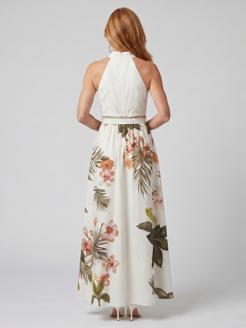 Wiese | Abito Maxi con Collo All'Americana e Pannello Botanico