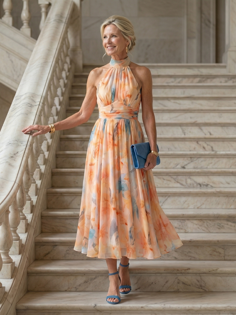 Elin | Abito Midi con Collo All'Americana