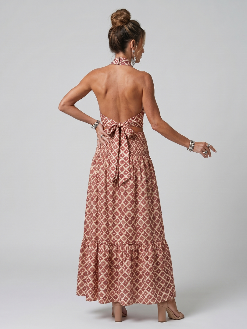 Amira | Abito Midi con Stampa Geometrica e Cutout