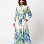 Harper | Abito Maxi a Maniche Lunghe con Fiori e Bottoni