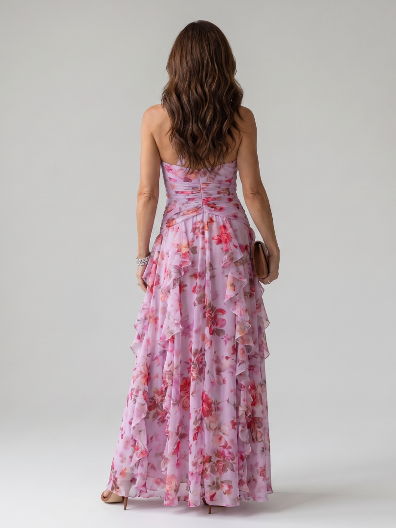 Nori | Top Maxi Floreale con Rouches e Scollo All'Americana