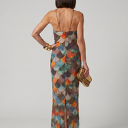 Larkin | Abito Maxi Attillato con Motivo a Scaglie Multicolore