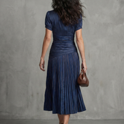 Theodora | Vestito Midi a Strisce con Vita Plissettata