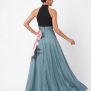 Olympas | Abito Maxi in Tulle con Corpino a Halter e Fantasia Floreale
