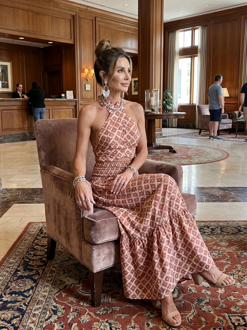 Amira | Abito Midi con Stampa Geometrica e Cutout