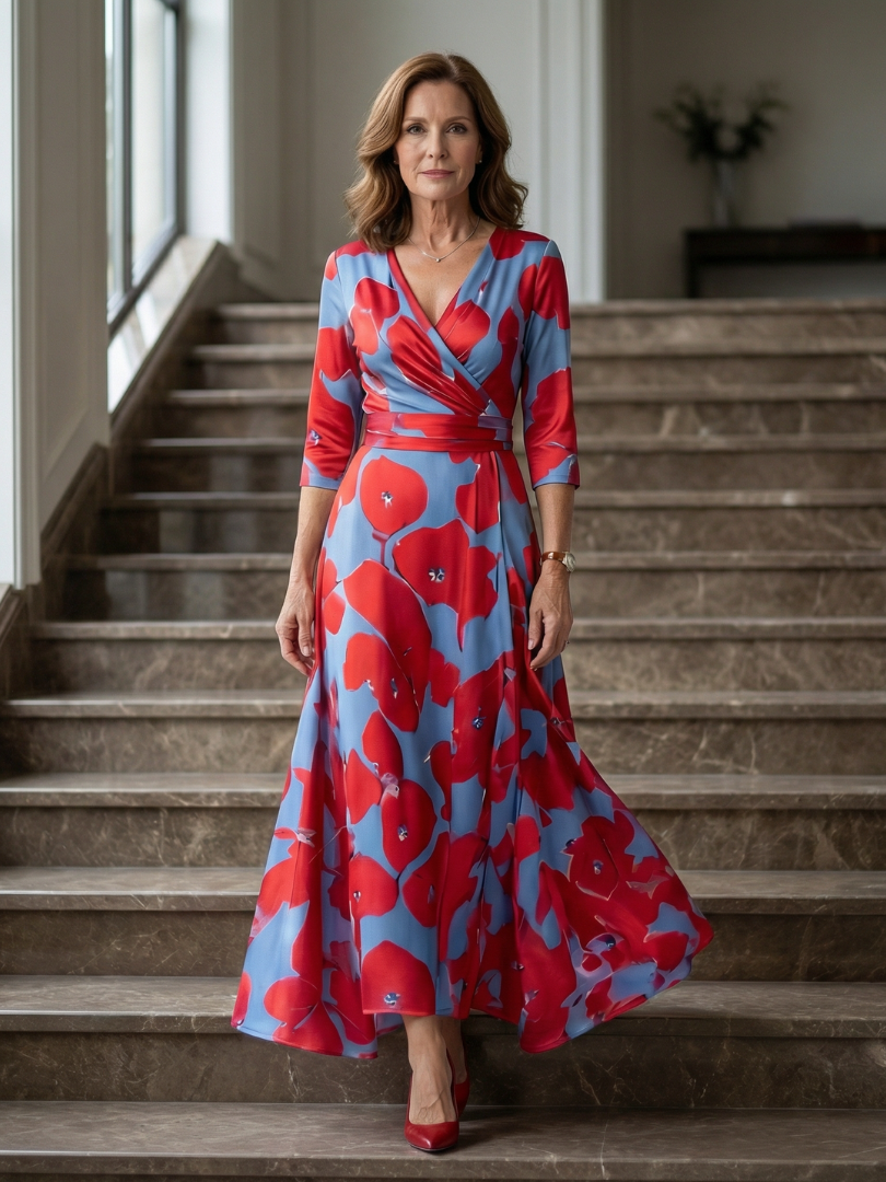 Celine | Abito Midi con Collo Avvolgente