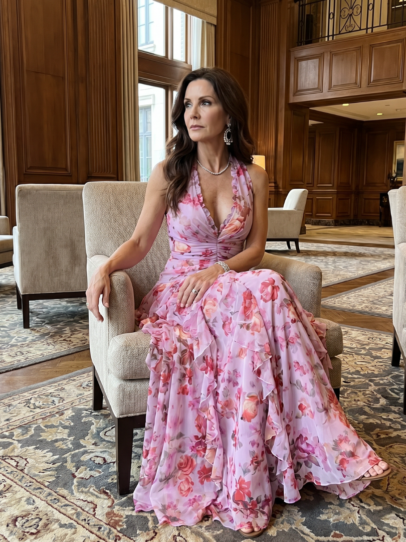 Nori | Top Maxi Floreale con Rouches e Scollo All'Americana