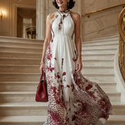 Orlune | Abito Maxi Bianco Pieghevole